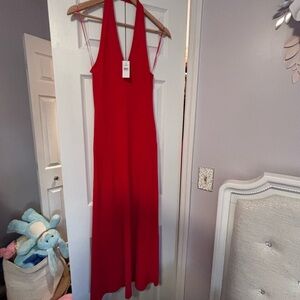 LOFT Red Ribbed Halter Maxi Dress- New with tags - Perfect Holiday/Cocktail!